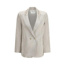 Double-Breasted Jacket in linen and lurex with jewel buttons