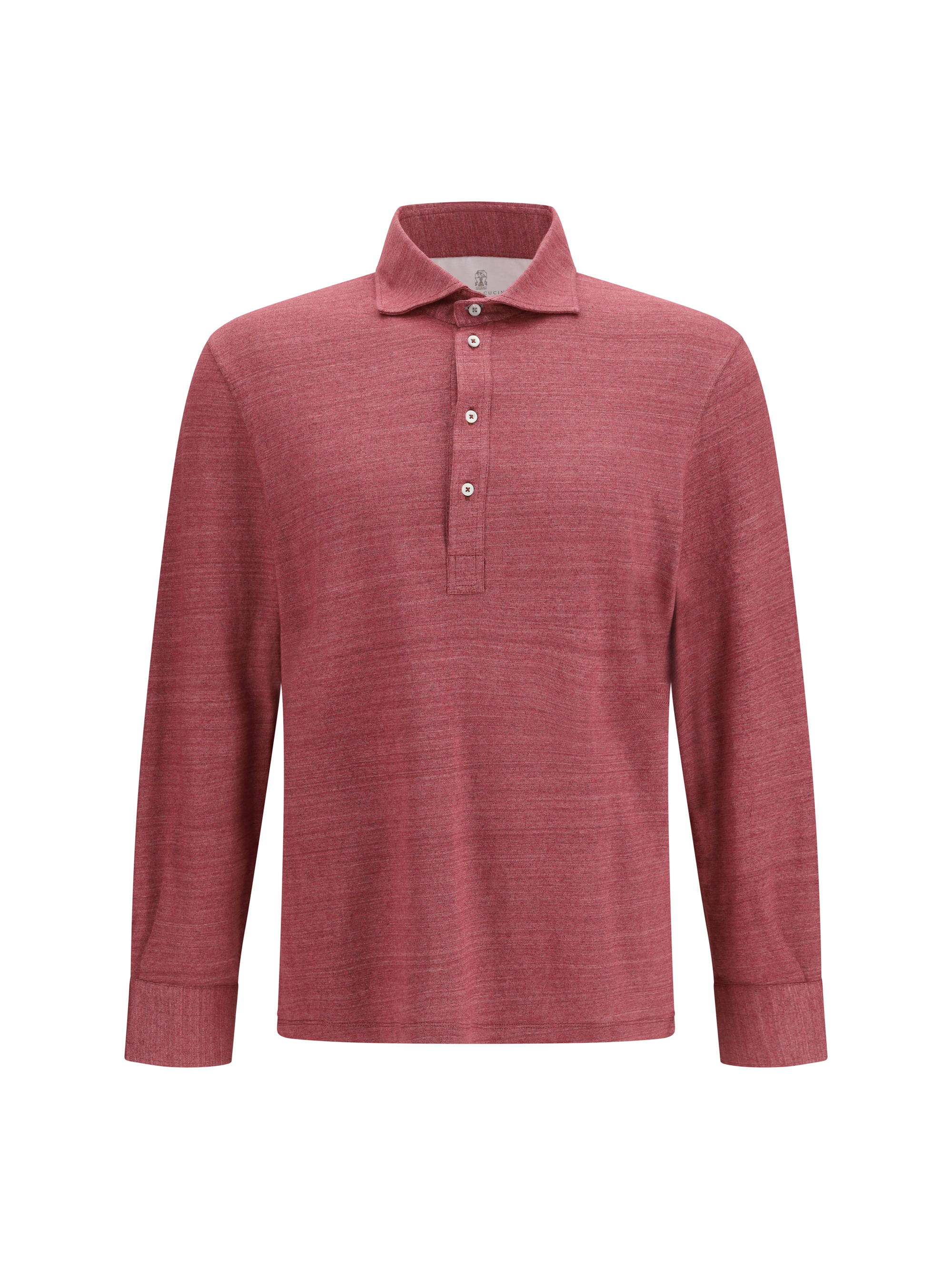 Long-sleeve Polo in mélange linen and cotton jersey
