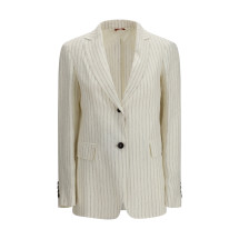 Single-Breasted pinstriped linen Blazer