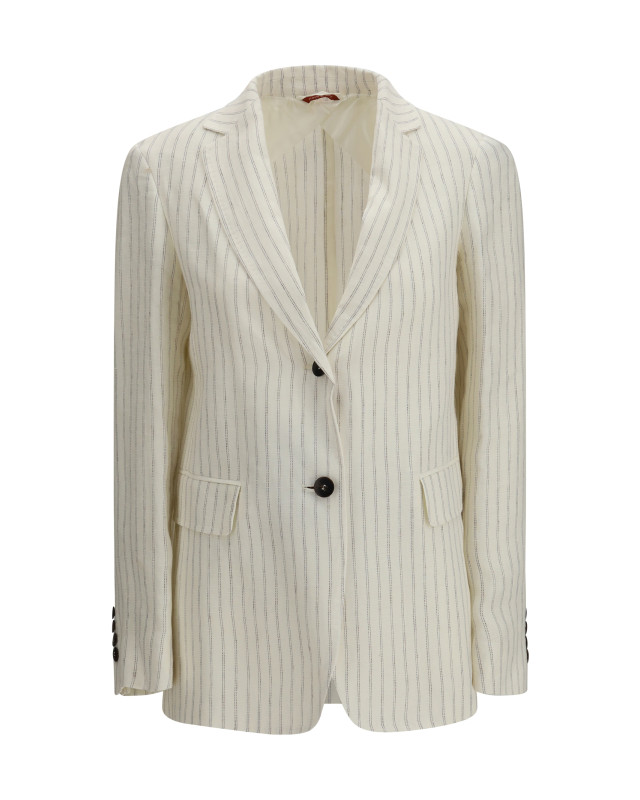 Single-Breasted pinstriped linen Blazer
