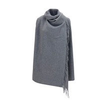 High-neck wool Cape with concealed closure and fringes