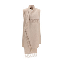 High-neck wool Cape with concealed closure and fringes