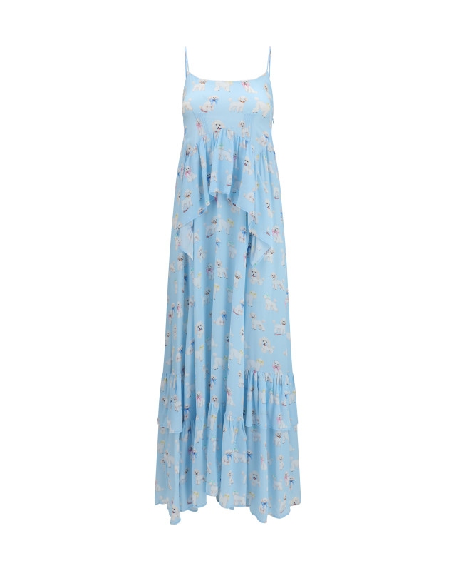 Poodle-print tiered long Dress