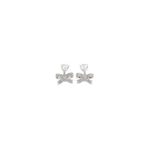 Heart-shaped crystal bow drop Earrings
