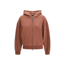 Hooded smooth cotton Sweatshirt with shiny zipper pull
