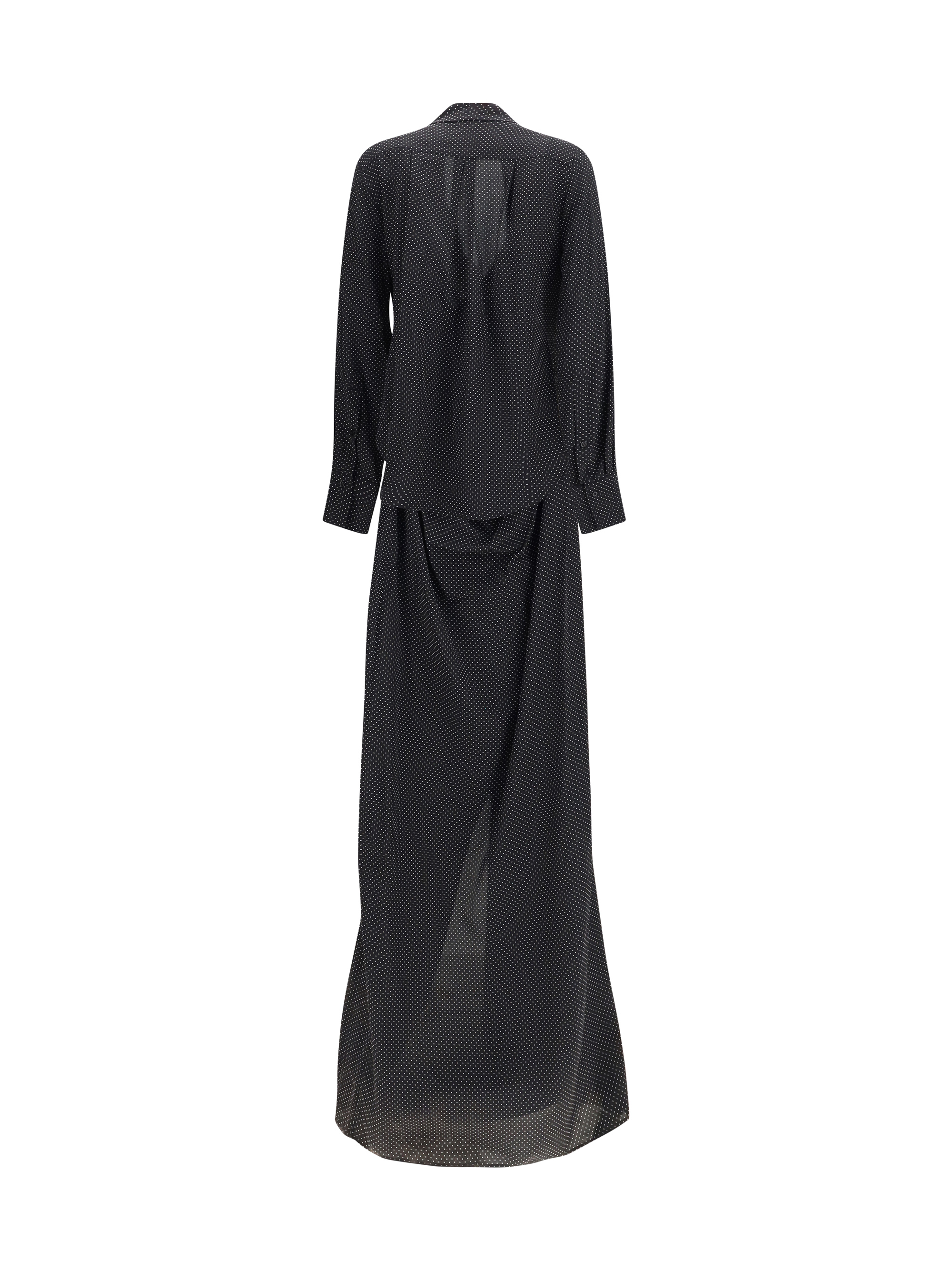 Criss Cross polka-dot silk crepe de chine long Dress