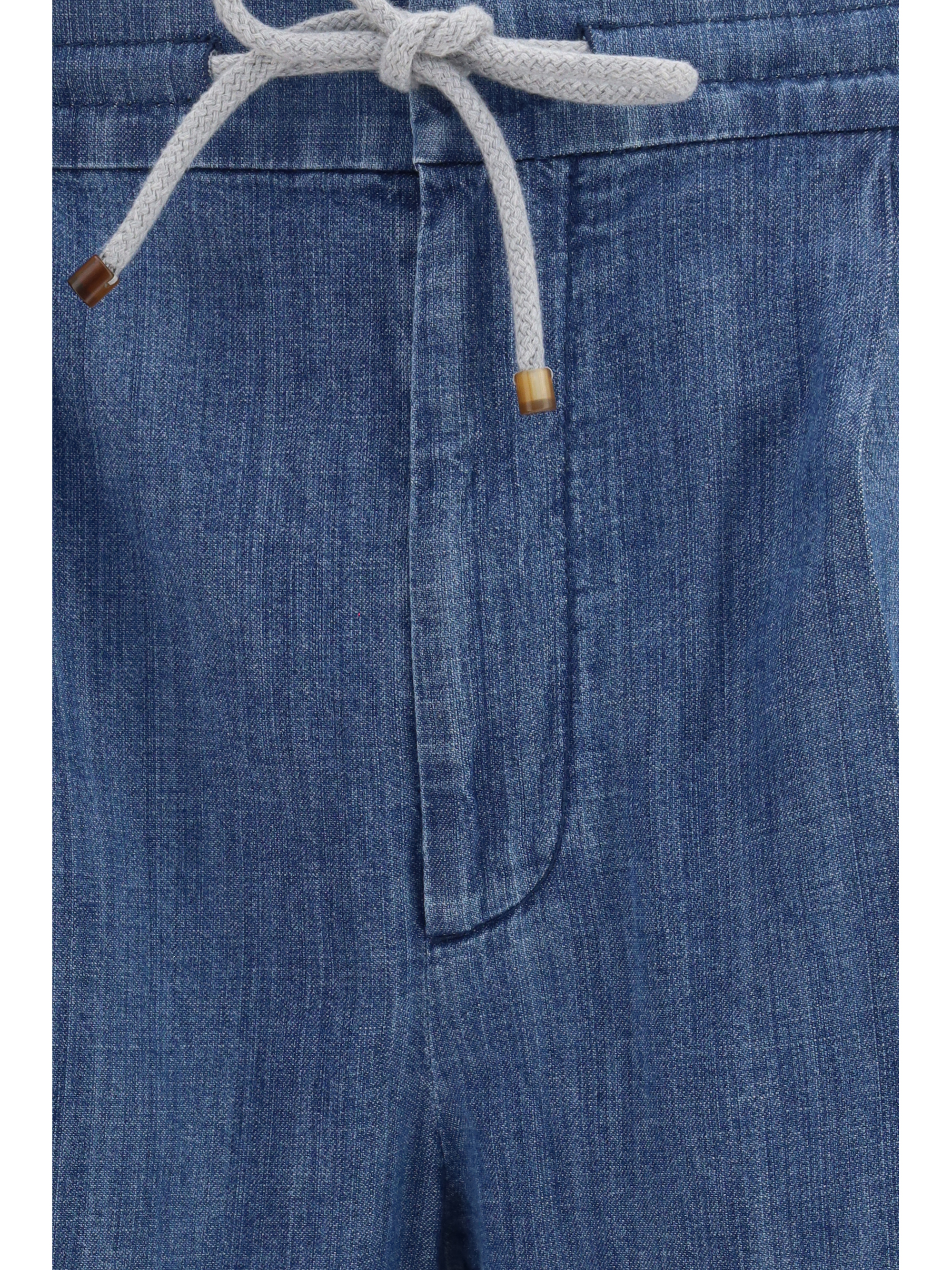 Lightweight denim Pants with drawstring and double pleats