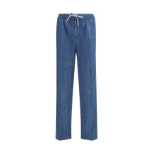 Lightweight denim Pants with drawstring and double pleats