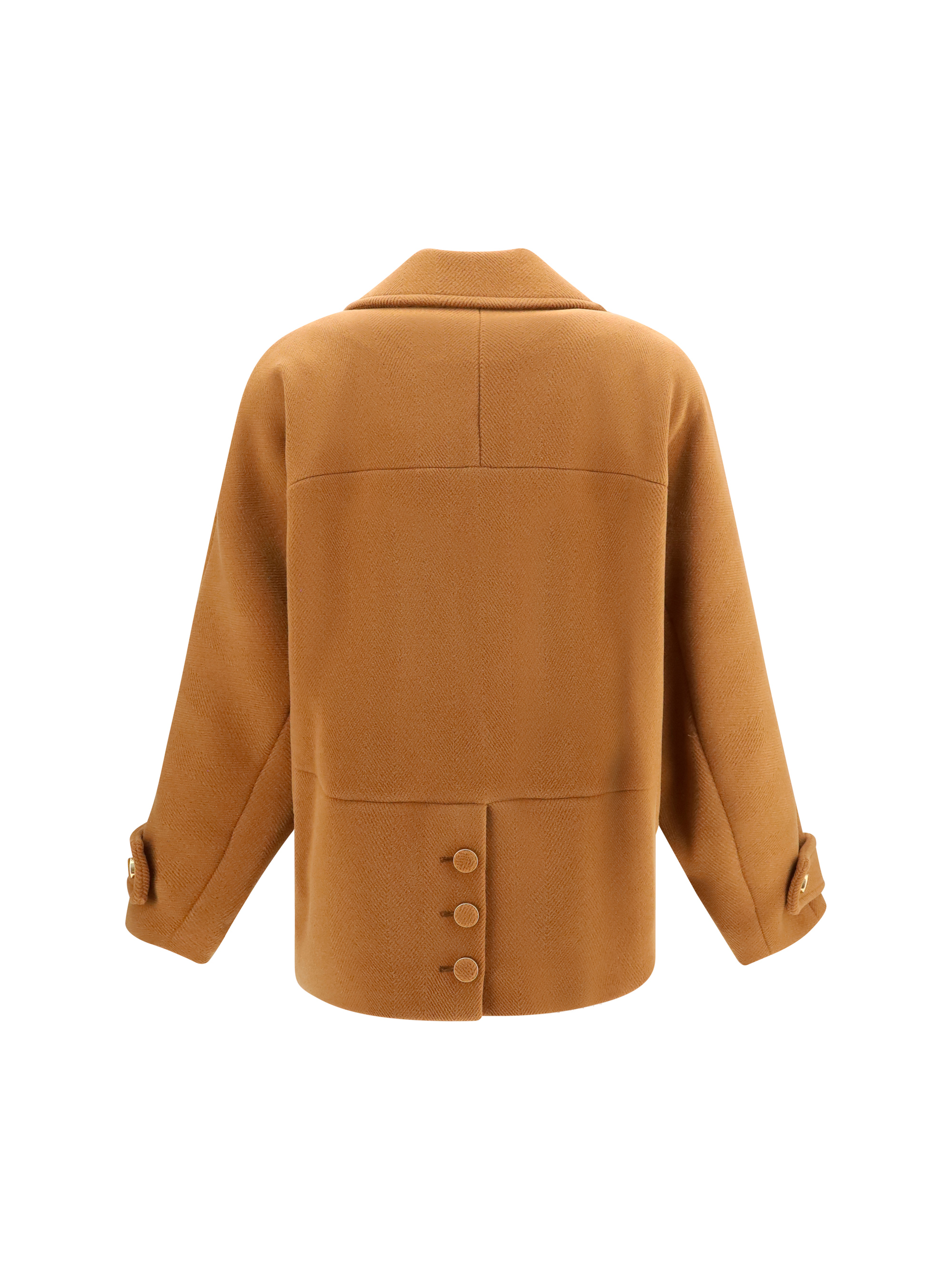 Double-breasted herringbone wool short Coat