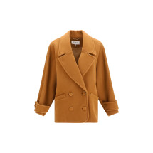 Double-breasted herringbone wool short Coat