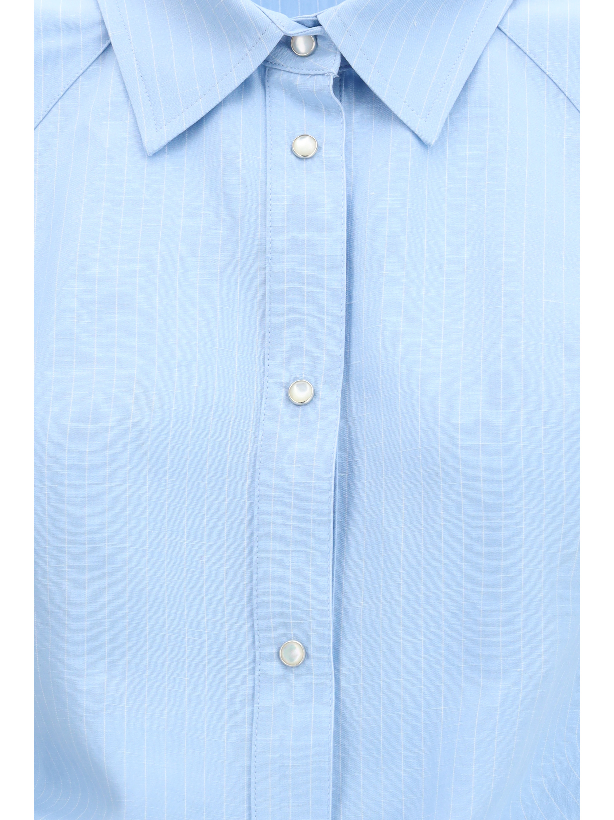 Short-sleeve Shirt in striped viscose and linen canvas