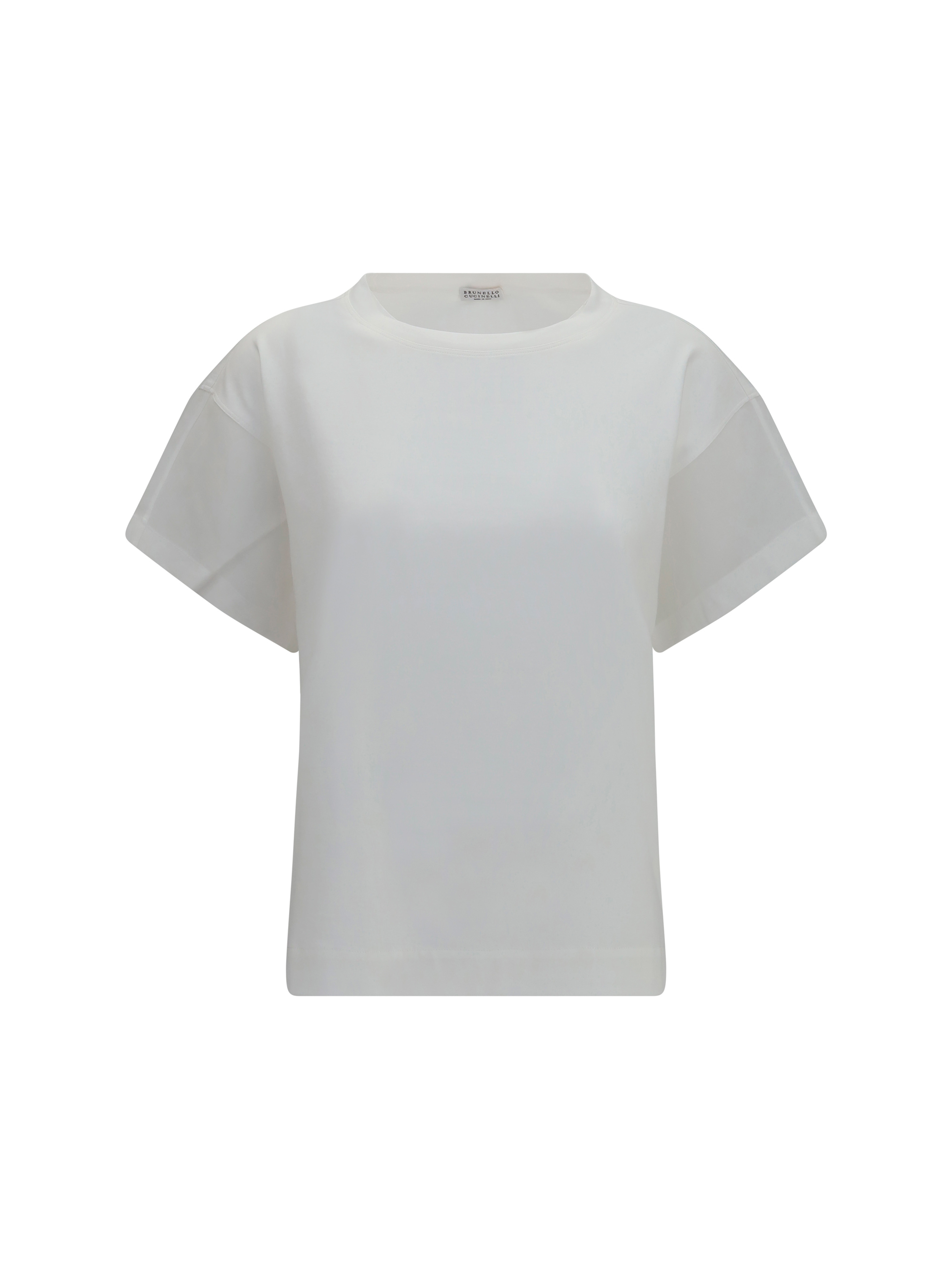 Cotton T-shirt with sheer sleeves and side panels