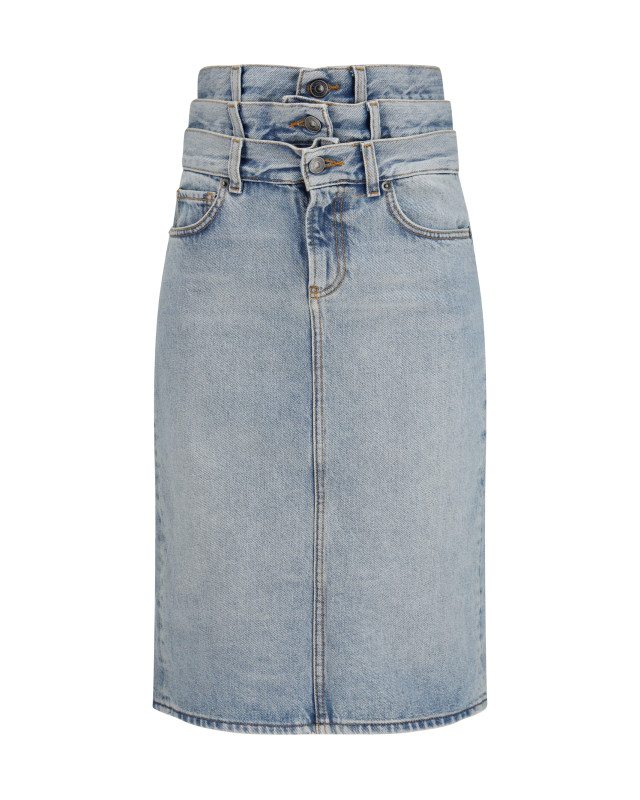 Midi denim Skirt with triple layer