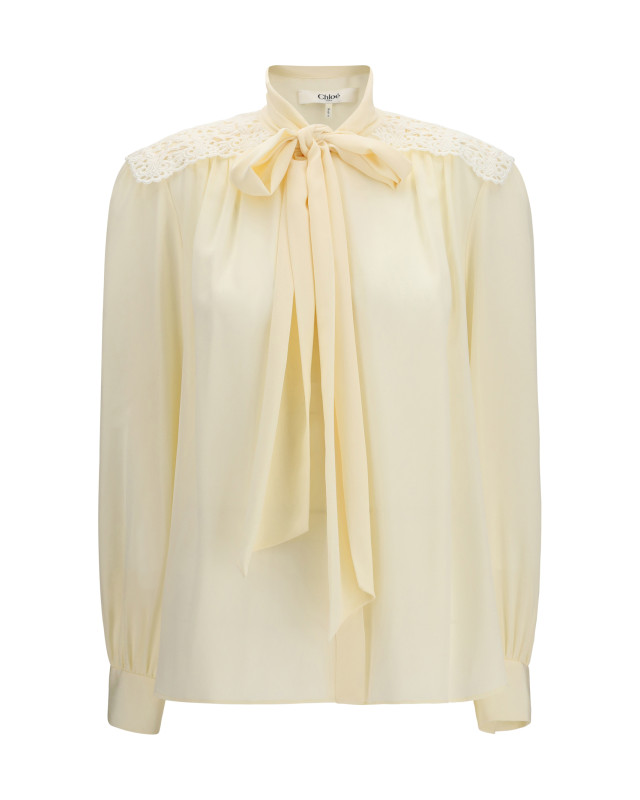 Bow Blouse with embroidered shoulders