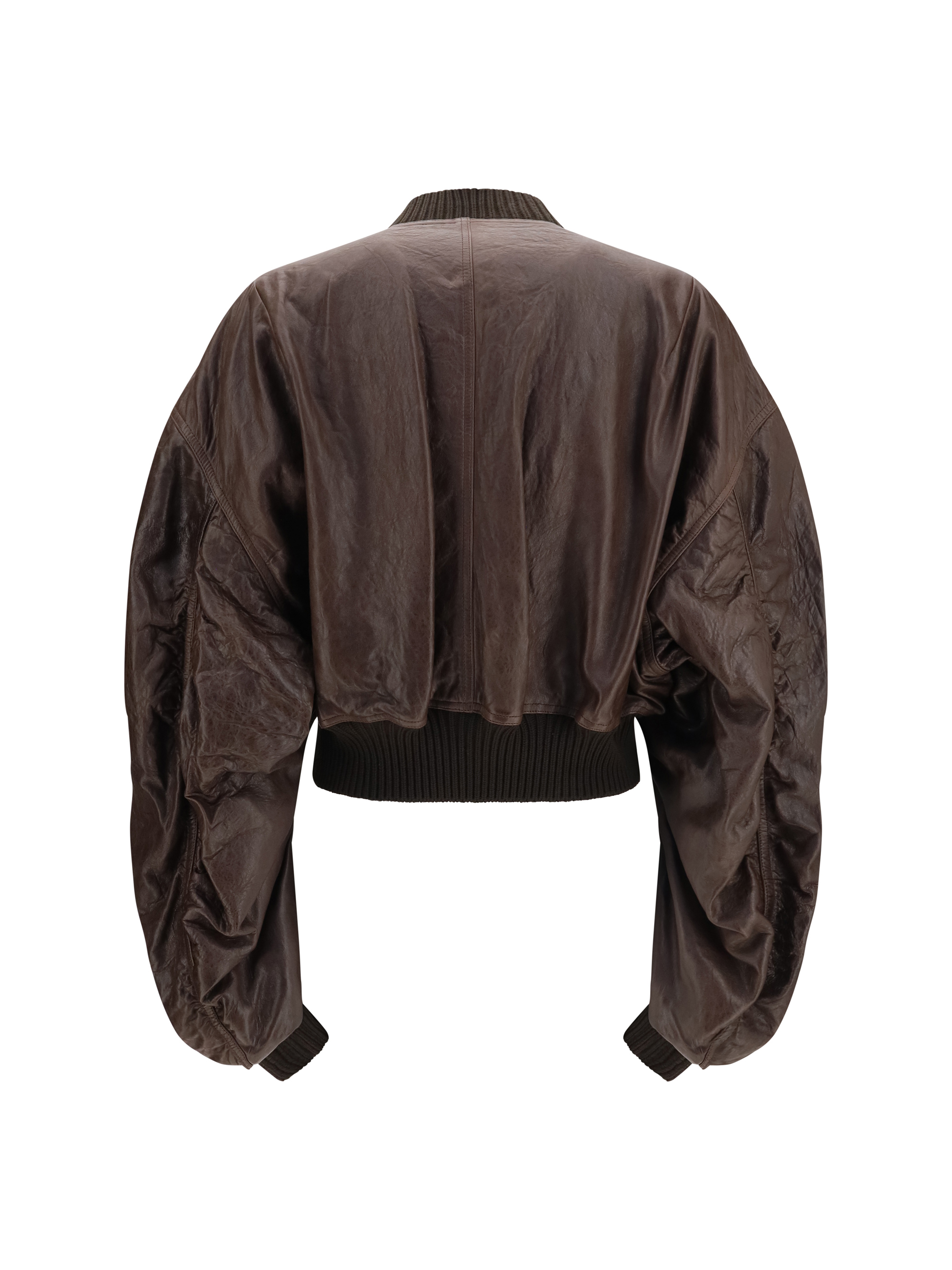 Cropped leather Bomber Jacket