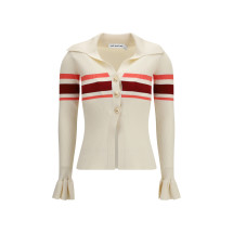 Striped viscose knit button Top