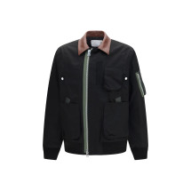 Cotton Bomber Jacket with leather details