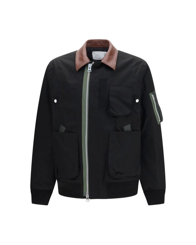 Cotton Bomber Jacket with leather details