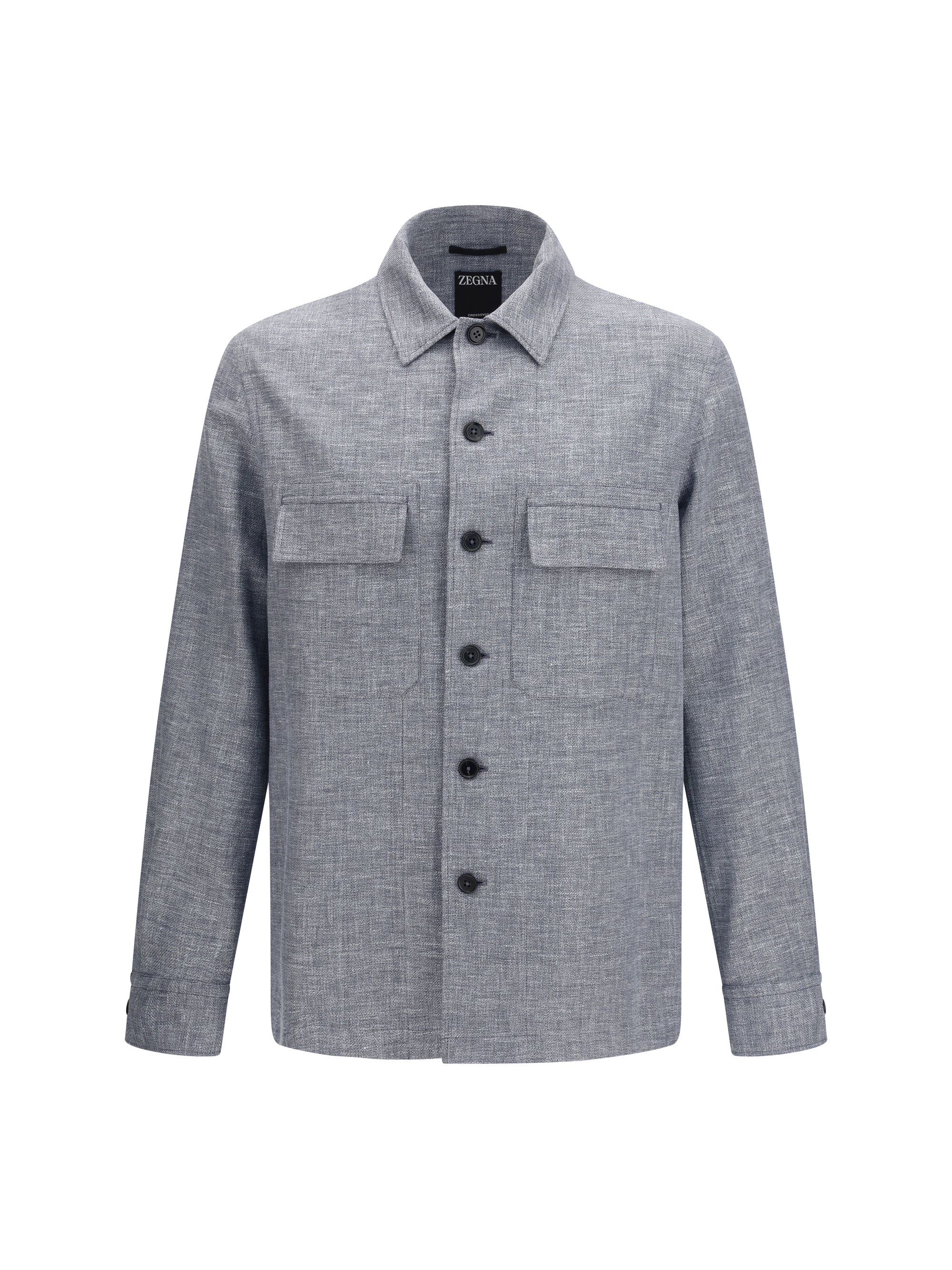 Crossover Shirt Jacket in linen wool and silk