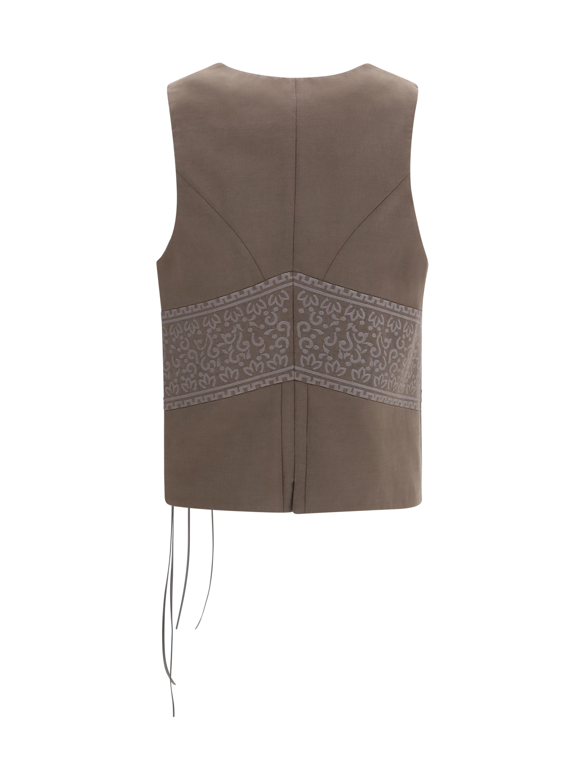 Vest in washed silk and virgin wool with jacquard pattern and ties