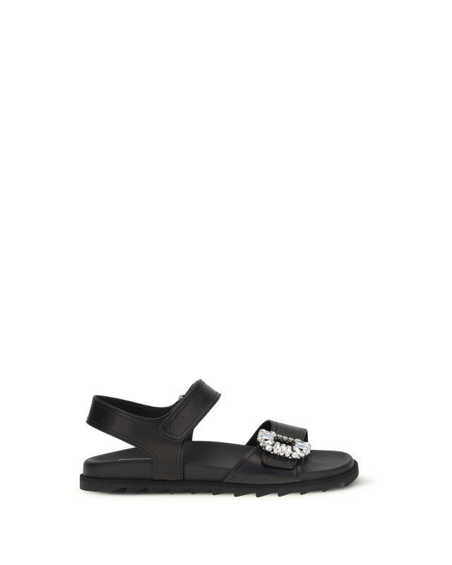 Leather Sandals with crystal buckle