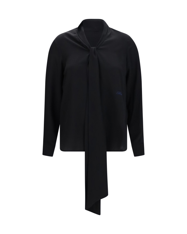 Silk Blouse with embroidered logo and scarf detail