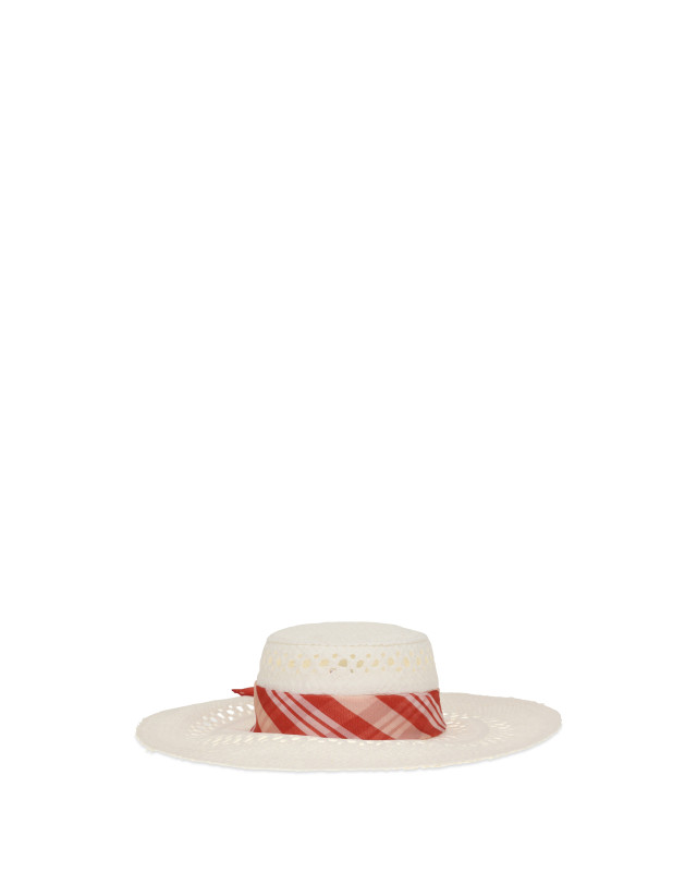 Wide-brim Hat with vichy print silk scarf