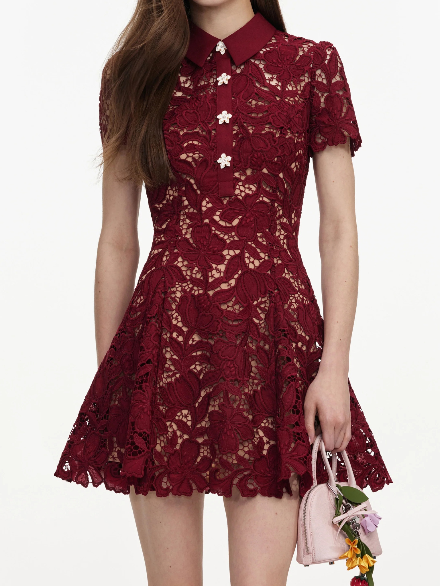 [SELF PORTRAIT] Short sleeve dress FW26 PF26111SABUBURGUNDY