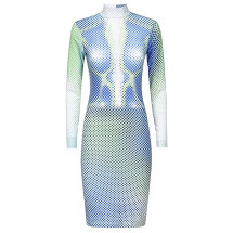 [SINEAD GOREY] Long sleeve dress FW22 656641-99BLUE/WHITE/GREEN