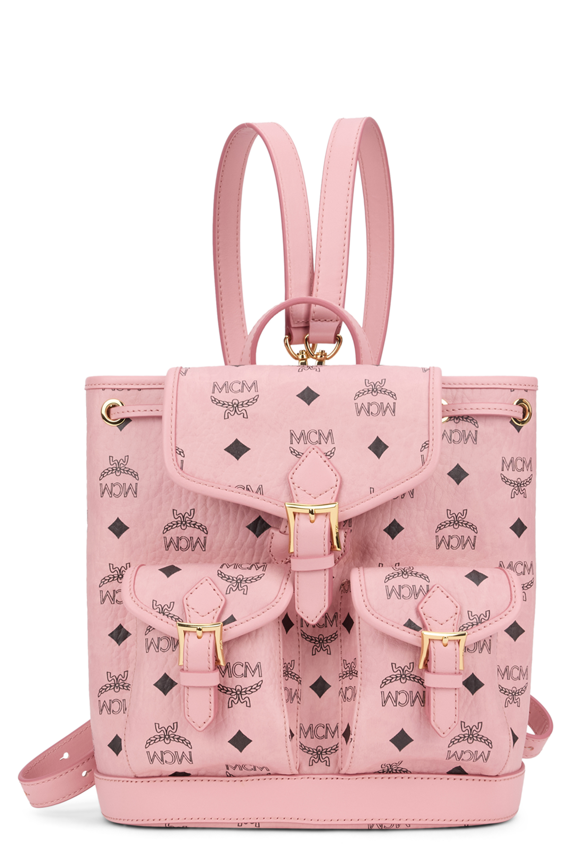 Synthetic leather backpack with monogram pattern