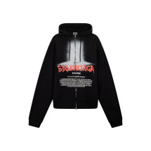 Cotton hoodie with zip and print