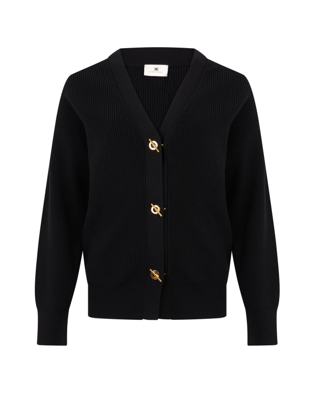 Cardigan knitted with fasteners