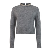 Sweater with collar with rhinestones