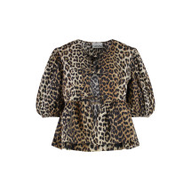 Blouse in cotton poplin with leopard print