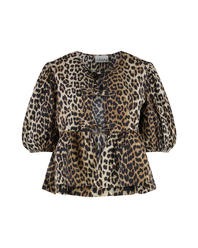 Blouse in cotton poplin with leopard print