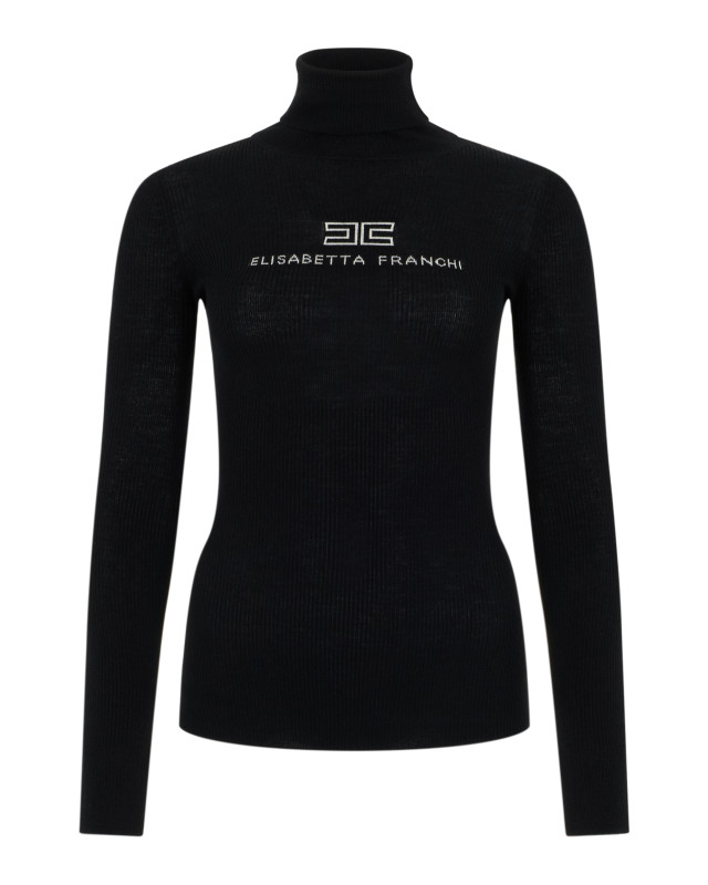 High neck sweater with logo