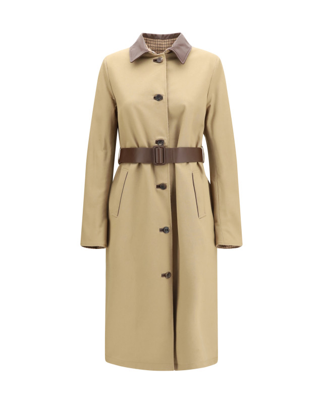 Reversible cotton gabardine and cashmere Pied-de-Poule Trench Coat