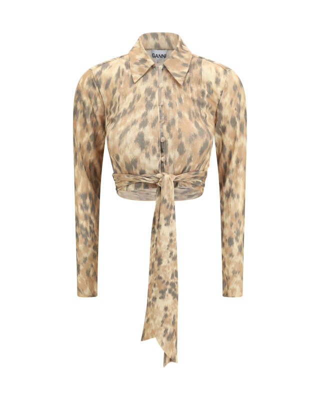 Printed marl mesh tie Blouse
