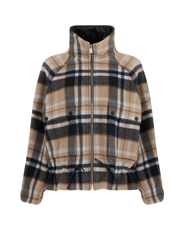 Checkered Jacket with High Collar