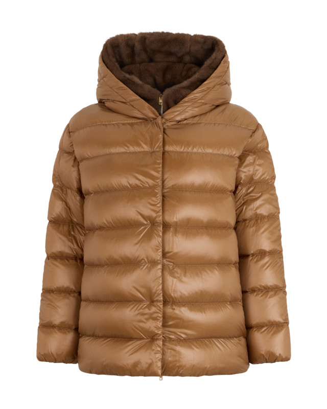 Padded jacket with hood with synthetic fur